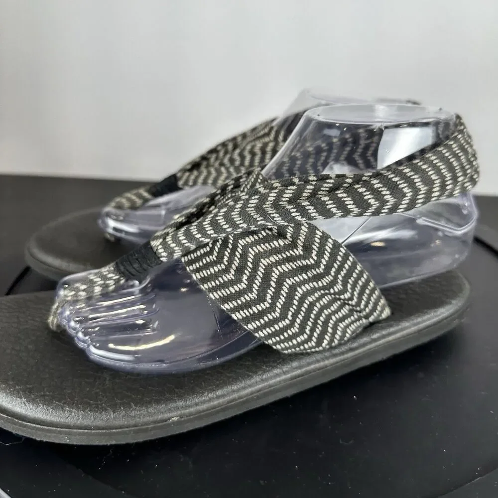 Sanuk Womens Yoga Sling Back Sandals Black Light Gray Soft Fabric Strap Size 10